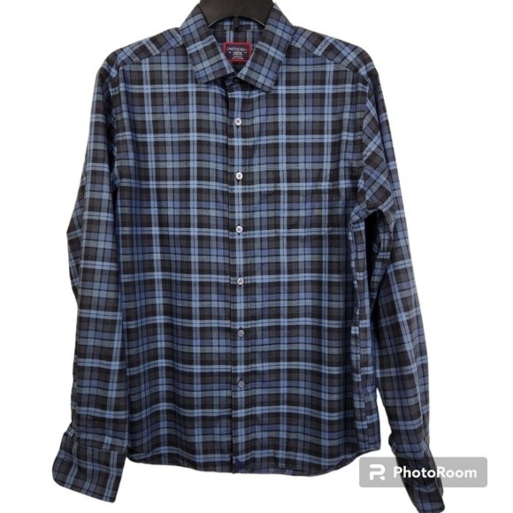 UNTUCKit Mens Black And Blue Regular Fit Long Sleeve Flannel Size Medium